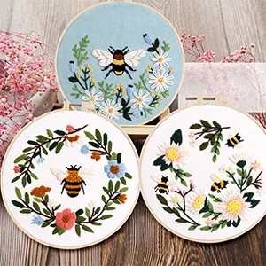 Lukinbox Embroidery Starter Kit for Beginners  3 Sets Cross Stitch Kits for Adults  Include Embroidery Clothes with Cute Bees and Flowers Patterns  Embroidery Hoop  Threads  Needles and Instruction - product information 3