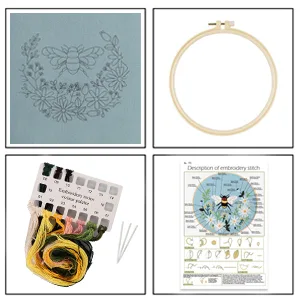 Lukinbox Embroidery Starter Kit for Beginners  3 Sets Cross Stitch Kits for Adults  Include Embroidery Clothes with Cute Bees and Flowers Patterns  Embroidery Hoop  Threads  Needles and Instruction - product information 5