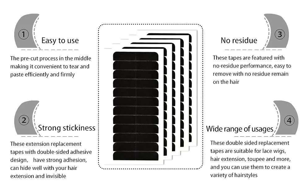 180 Pcs 4 x 0.8 cm Hair Extension  Tape Tabs Double Sided Replacement Tapes for Hair Extensions (Black) - product information 3