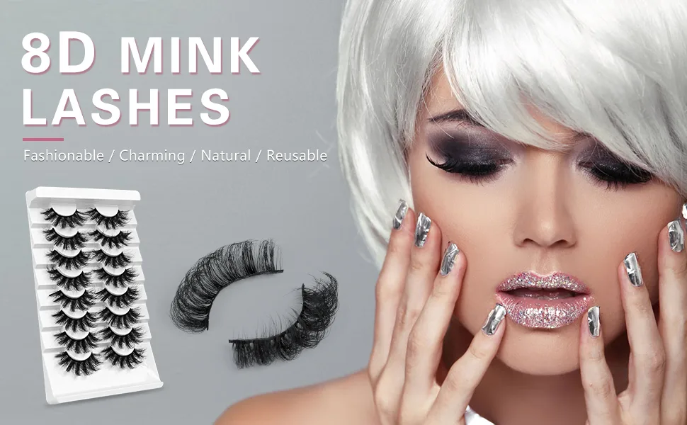Leipple Mink Lashes Fluffy 8D False Eyelashes Natural Waterproof Thick Fluffy Fake Eyelashes 8 Pairs Cat Eye Lashes (QZ-02) - product information 2