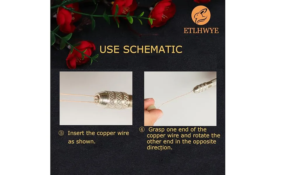 3PCS DIY Twisted Copper Wire Tool Winding Copper Wire for Jewelry Making  Artifact Handmade Antique Jewelry Accessories Mini Pin Vise Jewelry Making Tool (Tools&Copper) - 3. Put the copper wire into the caliper. 4. Straighten the copper wire and start to twist.