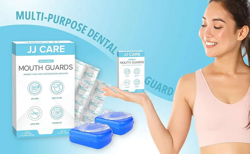 JJ CARE Mouth Guard (2 Pairs)  Best Value Comes Retainer Cleaner Tablets  Custom Moldable Night Guards for Teeth Grinding at Night  Dental Mouth Guard for Sleeping - Mouth Guard
