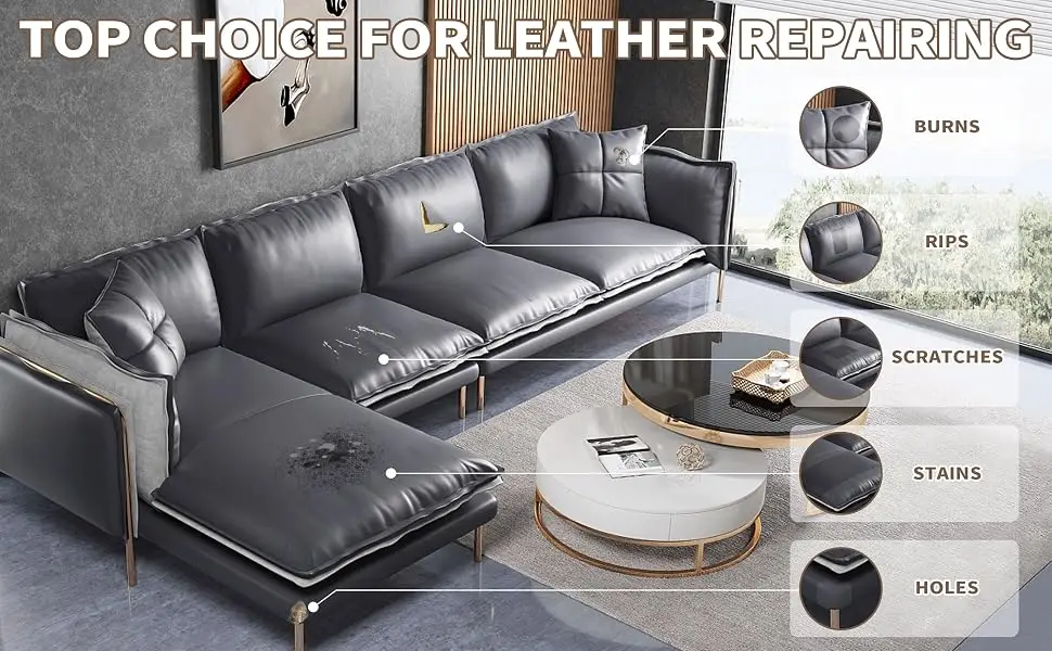 ONine Leather Rectangular Repair Patch Self-Adhesive Couch Patch Multicolor Available Scratch Leather 8X11 Inch Peel and Stick for Sofas  Car Seats Hand Bags Jackets(Black 2.0) - product information 3