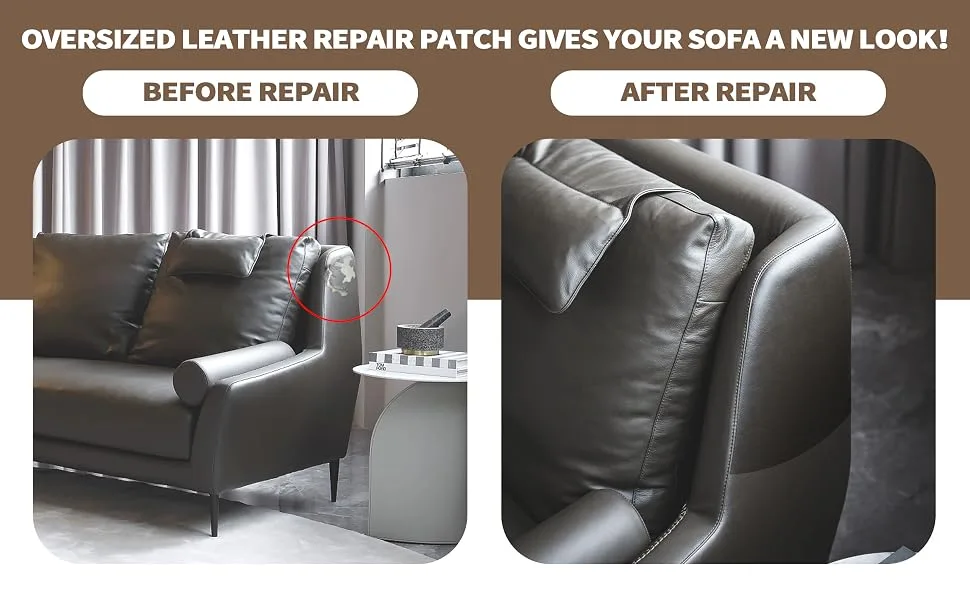 ONine Leather Rectangular Repair Patch Self-Adhesive Couch Patch Multicolor Available Scratch Leather 8X11 Inch Peel and Stick for Sofas  Car Seats Hand Bags Jackets(Black 2.0) - product information 8