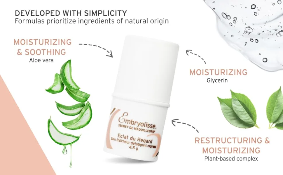Embryolisse Radiant Eye Cooling Stick 0.15 oz. - Refreshing Cool-Effect Stick for Reducing Eye Puffiness & Dark Circles - Fragrance-Free - Developed with Simplicity