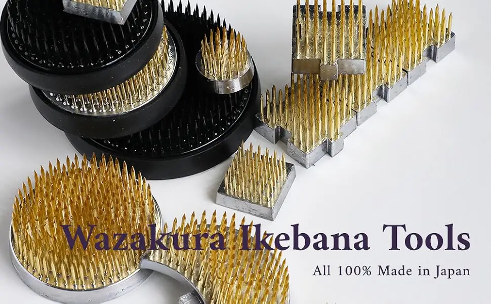 Wazakura Japanese Ikebana Kenzan Long Rectangular Flower Holder 3.4 in (87 mm)  Made in Japan Floral Arranging Pin Frog Tool (3.4 (87mm) Long Rectangular Brass Kenzan) - a+content_top_kenzan