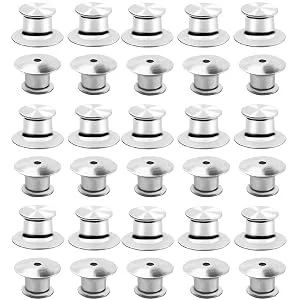 30 Pieces Metal Locking Pin Backs Locking Pin Keepers Locking Backs for Disney Pins Locking Clasp Lapel Pin Backs Locking No Tool Required Suitable for Broochs Badge Brooch (Silver) - Jewels sticker display