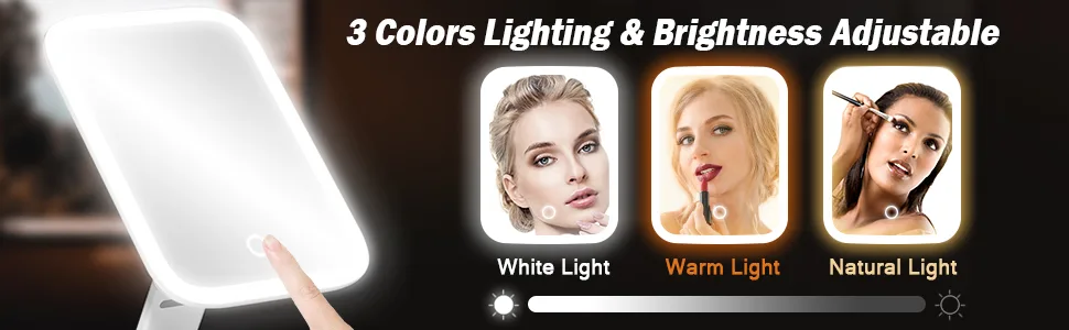 GonaFit Rechargeable Makeup Mirror with Lights - Foldable Travel Makeup Mirror - Touch Screen 3 Colors Dimmable LED Makeup Mirror - Portable Lighted Vanity Mirror - Cosmetic Mirror with Stand - light up mirror for makeup