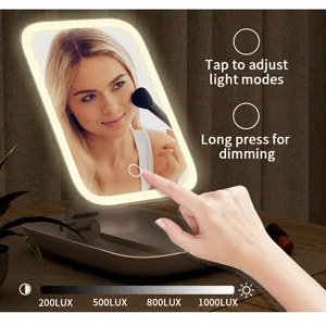GonaFit Rechargeable Makeup Mirror with Lights - Foldable Travel Makeup Mirror - Touch Screen 3 Colors Dimmable LED Makeup Mirror - Portable Lighted Vanity Mirror - Cosmetic Mirror with Stand - lighted foldable mirror