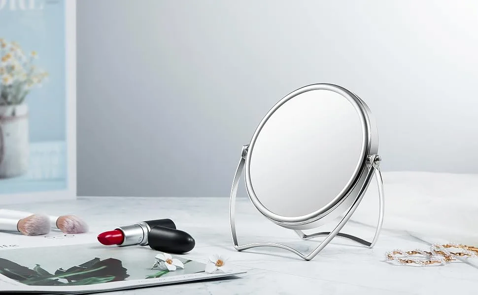 OMIRO Travel Vanity Mirror   5 Inch Double-Sided 1X/15X Magnification Swivel Makeup Mirror with 360  Pivot Stands  Chrome Finish - main