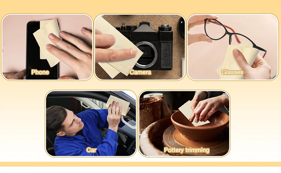 Potchen 20 Pieces Pre Cut Chamois for Smoothing Pot Rim Clay Pottery Tools Soft Cloth Leather Tool Kit Ceramic Supplies Ceramics Trimming (3 x 3.7 Inch) - 264646
