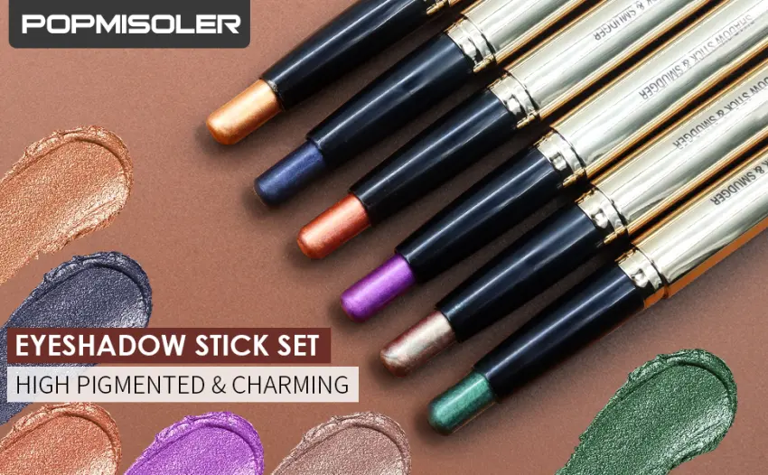 POPMISOLER 3 Pcs Glitter Eyeshadow Stick Sets  Smudge Proof Cream Eye Shadow Sticks Brown Eyeshadow Pencil with Soft Smudger Waterproof 2 in 1 Shimmer Eyeshadow Pen  Long Lasting Highlighter Makeup Color A - 3 Pcs Eyeshadow Stick Sets