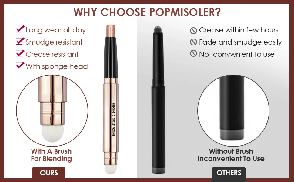 POPMISOLER 3 Pcs Glitter Eyeshadow Stick Sets  Smudge Proof Cream Eye Shadow Sticks Brown Eyeshadow Pencil with Soft Smudger Waterproof 2 in 1 Shimmer Eyeshadow Pen  Long Lasting Highlighter Makeup Color A - 3 Pcs Eyeshadow Stick Sets