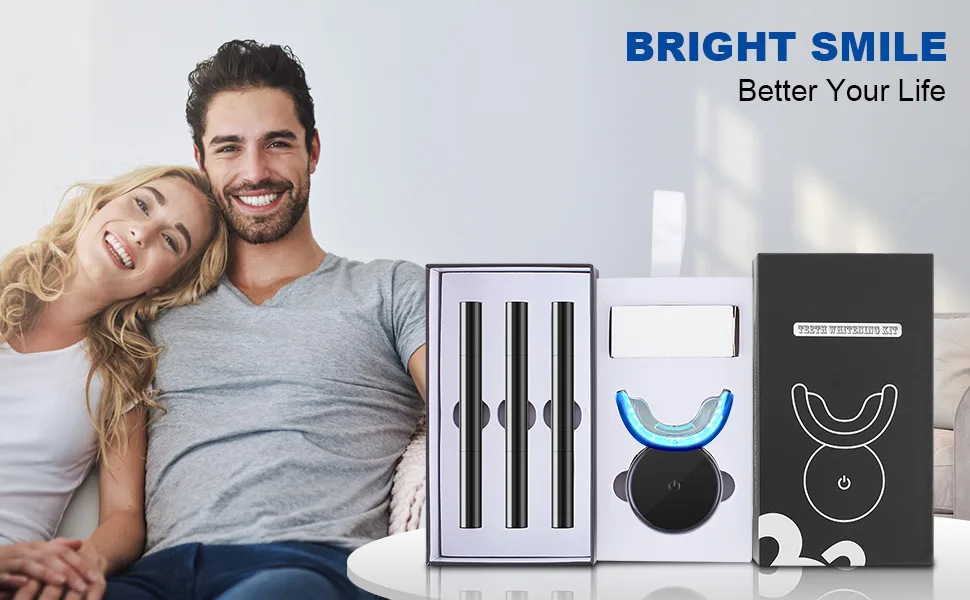 Teeth Whitening Kit White Tooth - DOUCEUR Teeth Whitener Professional with 32X LED Bleaching Light 3Pcs Non Sensitive Teeth Whitening Gel Pens - for Smile White Teeth Quickly and Gently Black - teeth whitening kit