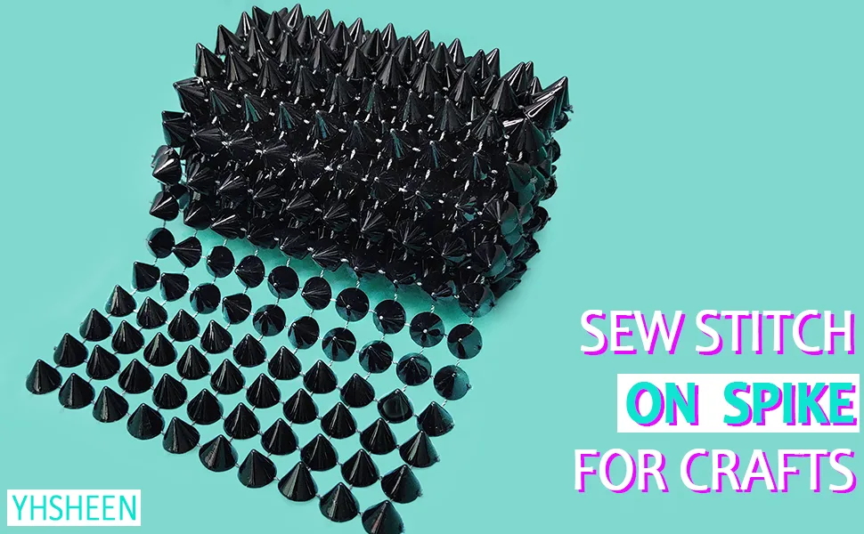Yhsheen 1 Yard Sew Stitch On Spike Stud Rivet Flat-Back Punk Rock Trim Ribbon mesh Bead Craft (Black) - spike for craft