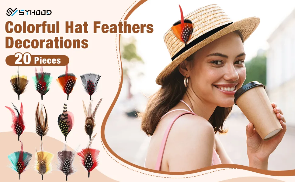 20 Pcs Hat Feathers  Assorted Feathers for Fedora Hats Colorful Real Feathers Accessories for Men Women (Classic Style) - product information 1
