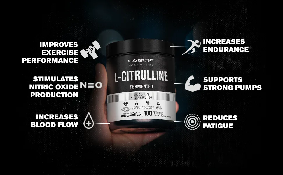 Jacked Factory L-Citrulline Fermented Powder Supplement  2000 mg Per Serving - Supports Nitric Oxide Levels & Athletic Performance - 100 Servings  Unflavored - features