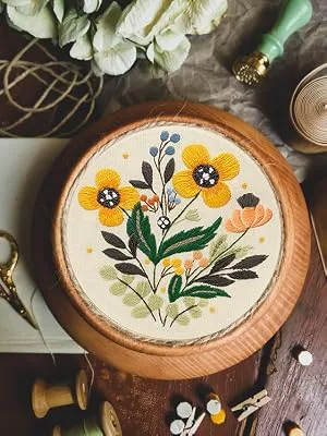 Bonroy 4 Sets Embroidery Kit for Beginners Embroidery Kit for Art Craft Handy Sewing Include Embroidery Clothes with Pattern Embroidery Hoops  Instructions Color Threads Needle Kit (Multi 1) - 300 400
