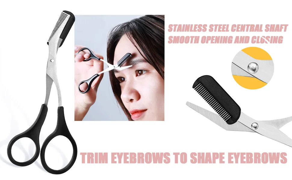 QUUPY Precision Trimmer Eyebrow Shear Scissors Beauty Eyebrow Scissors Stainless Steel Trimming Scissors Tool with Comb and Non Slip Finger Grips Black - product information 3