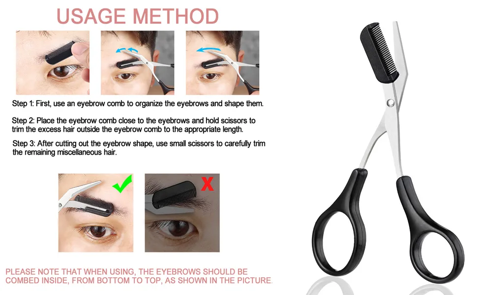 QUUPY Precision Trimmer Eyebrow Shear Scissors Beauty Eyebrow Scissors Stainless Steel Trimming Scissors Tool with Comb and Non Slip Finger Grips Black - product information 5