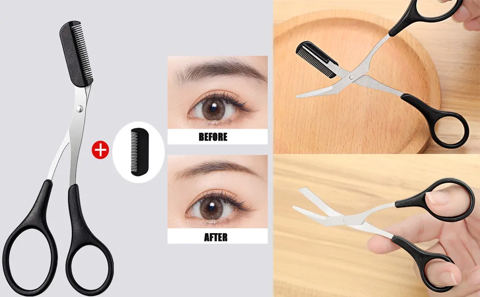 QUUPY Precision Trimmer Eyebrow Shear Scissors Beauty Eyebrow Scissors Stainless Steel Trimming Scissors Tool with Comb and Non Slip Finger Grips Black - product information 6