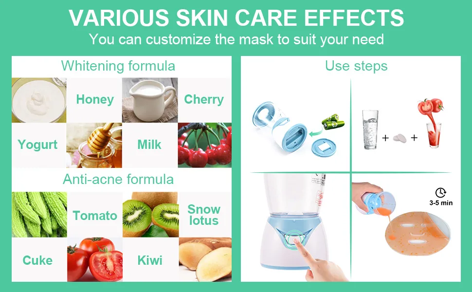 Facial Mask Maker Machine  Professional DIY Face Mask Masker Machine Automatical Vegetable Fruit Mask Making Machine with 32 Tablet Collagen for SPA Skin Care Blue - mask