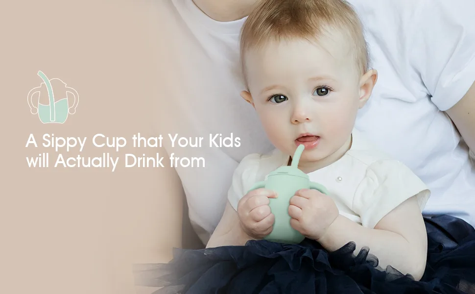 Cuddle Campus 100% Silicone Baby Training Cup  Shatterproof Toddler Sippy Cups with Straw  Open Cup for Baby  6+ Months 4 Oz Sage - product information 18