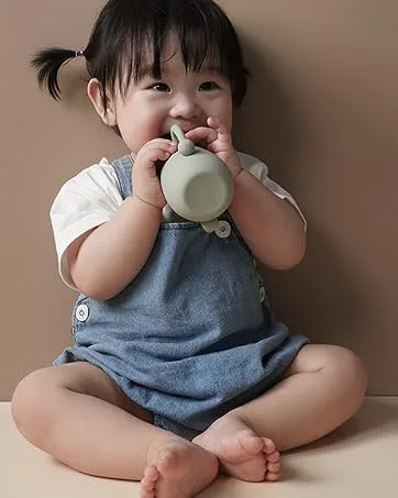 Cuddle Campus 100% Silicone Baby Training Cup  Shatterproof Toddler Sippy Cups with Straw  Open Cup for Baby  6+ Months 4 Oz Sage - product information 3