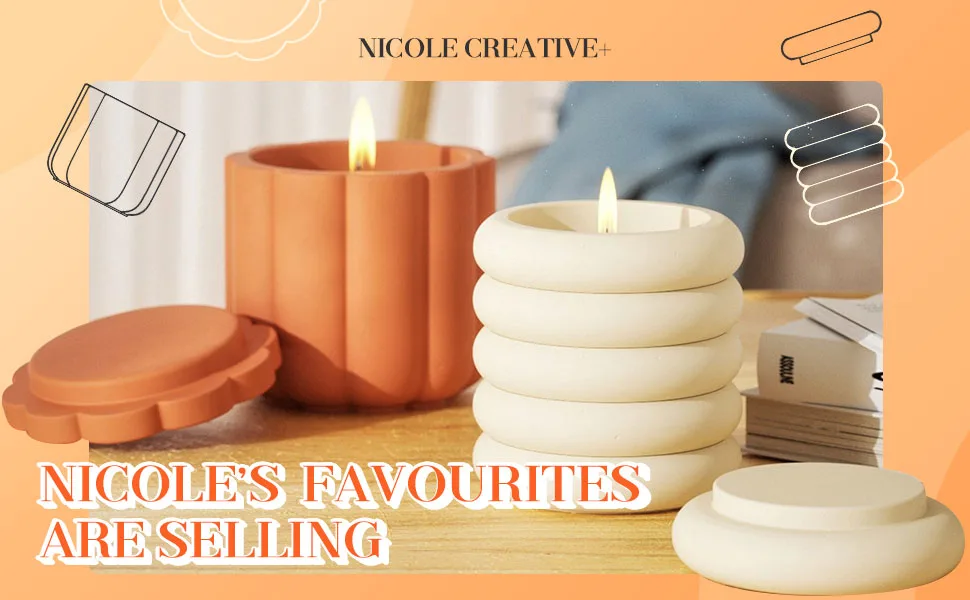 BOOWAN NICOLE Concrete Candle Jar Mold with Lid Cement Storage Pot Silicone Mould DIY Planter Making Tools SH0785- - product information 1