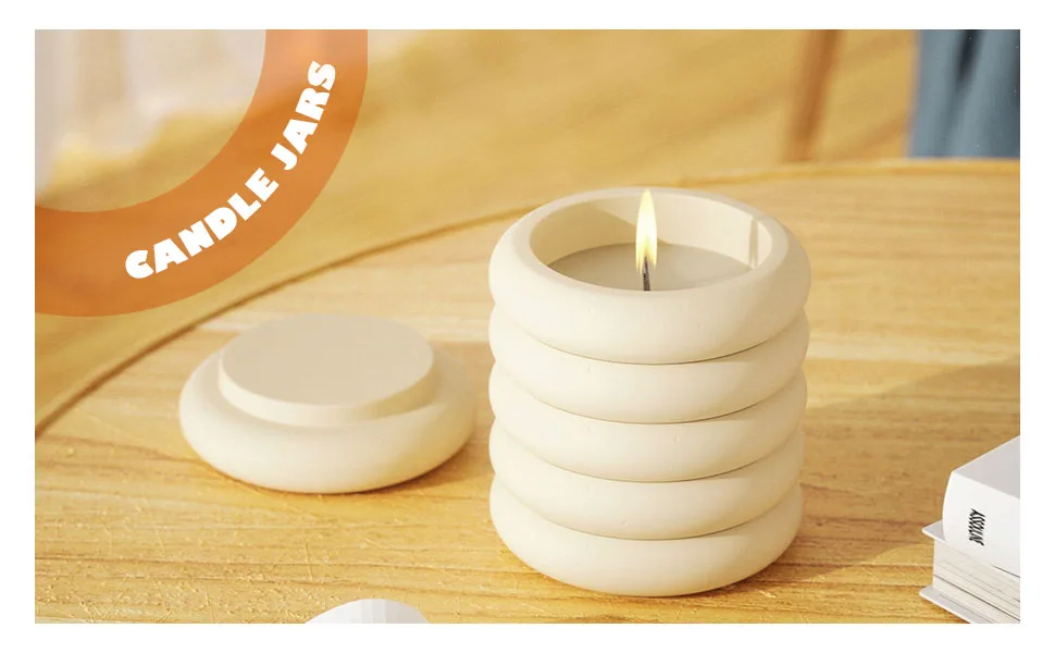 BOOWAN NICOLE Concrete Candle Jar Mold with Lid Cement Storage Pot Silicone Mould DIY Planter Making Tools SH0785- - product information 5