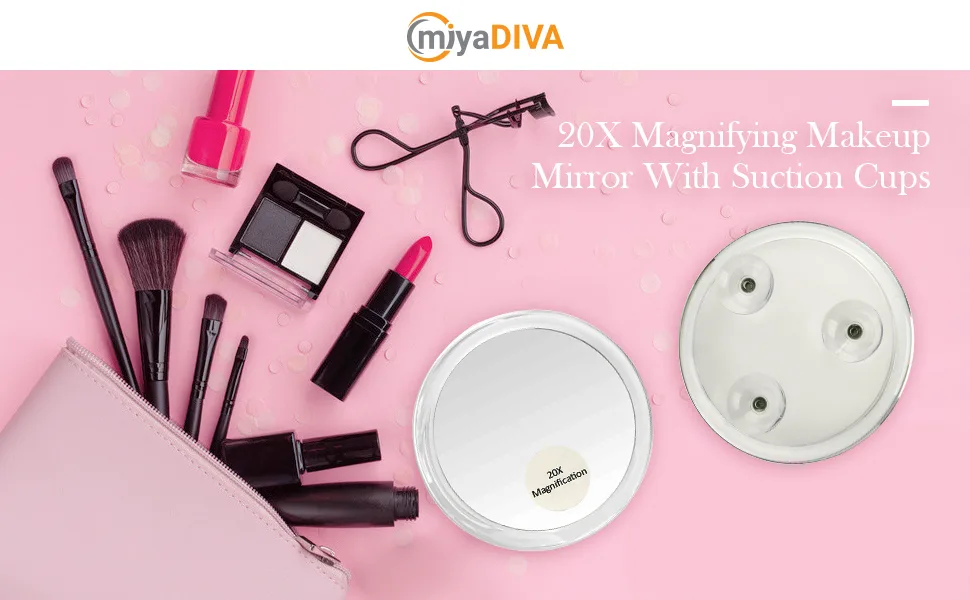 MIYADIVA 20x Magnifying Mirror with Suction Cup  Small Magnified Mirror for Precision Makeup  5 Dia  Black Black-5in - 20x magnifying makeup mirror with suction cups