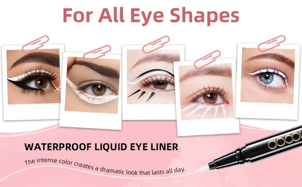 Docolor Waterproof Eyeliner Pen Longwearing with Ultra-Fine Tip Liquid Eye Liner (White) - DO-YX008