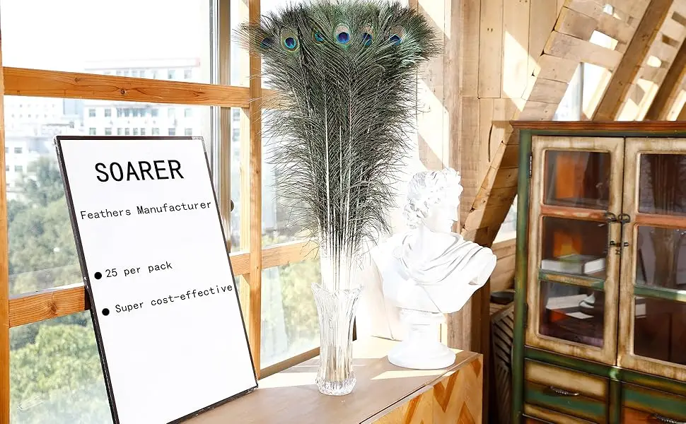 Soarer Long Peacock Feathers Bulk- 25pcs 32-35 inches Feathers for Vase  Holiday Decoration and DIY Crafts - product information 20