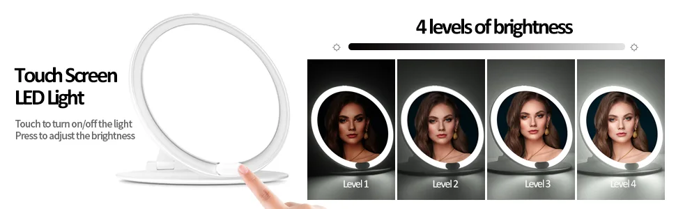 SHEGINEL Lighted Makeup Mirror Folding Travel Mirror with Light USB Rechargeable Travel Makeup Mirror  Angle&Height Adjustability  Portable Vanity Mirror with 80 LED  2000 mAh (7.87 Inch) - Makeup Vanity Mirror Rechargeable Lighted Mirror with 4 Color Lighting Modes