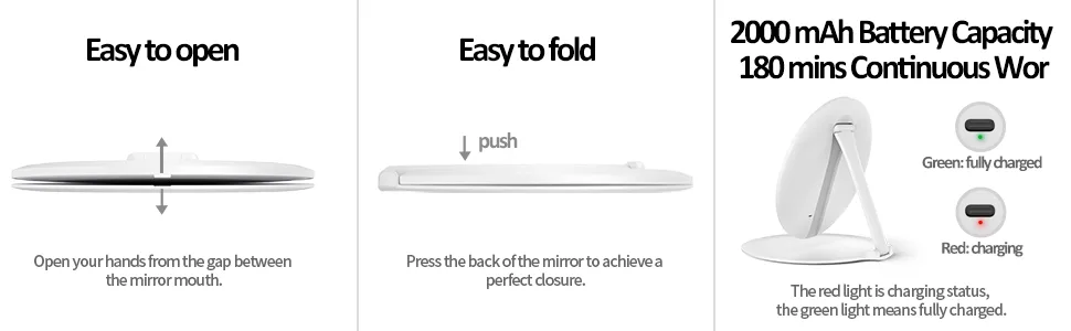 SHEGINEL Lighted Makeup Mirror Folding Travel Mirror with Light USB Rechargeable Travel Makeup Mirror  Angle&Height Adjustability  Portable Vanity Mirror with 80 LED  2000 mAh (7.87 Inch) - Makeup Vanity Mirror Rechargeable Lighted Mirror with 4 Color Lighting Modes