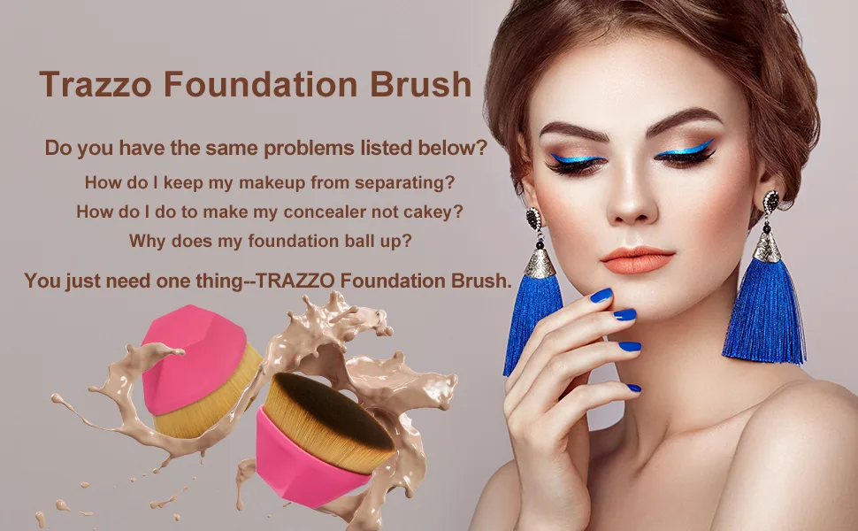 Foundation Makeup Brush Liquid Powder and Cream Foundation Brush Kabuki Flawless Flat Top Blending Makeup Brush(Rose red) - 028-A+