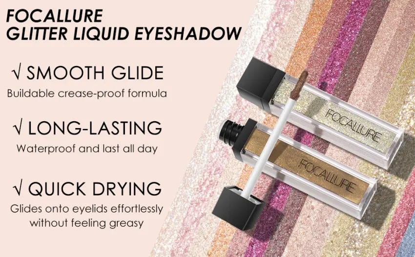 FOCALLURE 2PCS Liquid Glitter Eyeshadow Metallic Shimmer Eye Shadow Long Lasting Waterproof Eye Makeup High Pigmented Quick-Drying Sparkling Eyeshadow Highlighter Pecan - product information 20