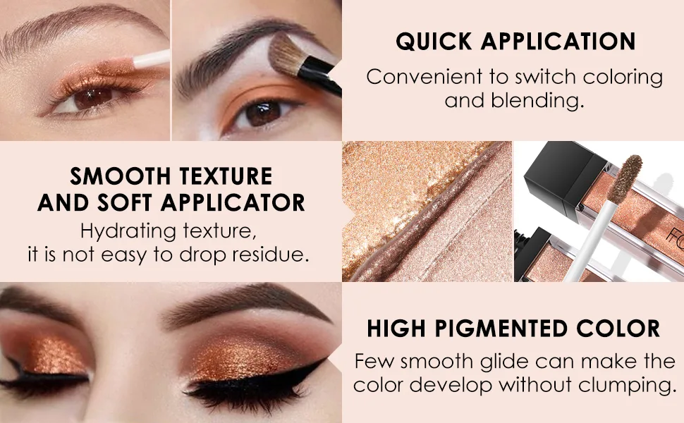 FOCALLURE 2PCS Liquid Glitter Eyeshadow Metallic Shimmer Eye Shadow Long Lasting Waterproof Eye Makeup High Pigmented Quick-Drying Sparkling Eyeshadow Highlighter Baked - product information 22