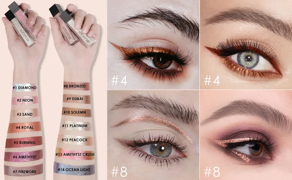 FOCALLURE 2PCS Liquid Glitter Eyeshadow Metallic Shimmer Eye Shadow Long Lasting Waterproof Eye Makeup High Pigmented Quick-Drying Sparkling Eyeshadow Highlighter Baked - product information 23