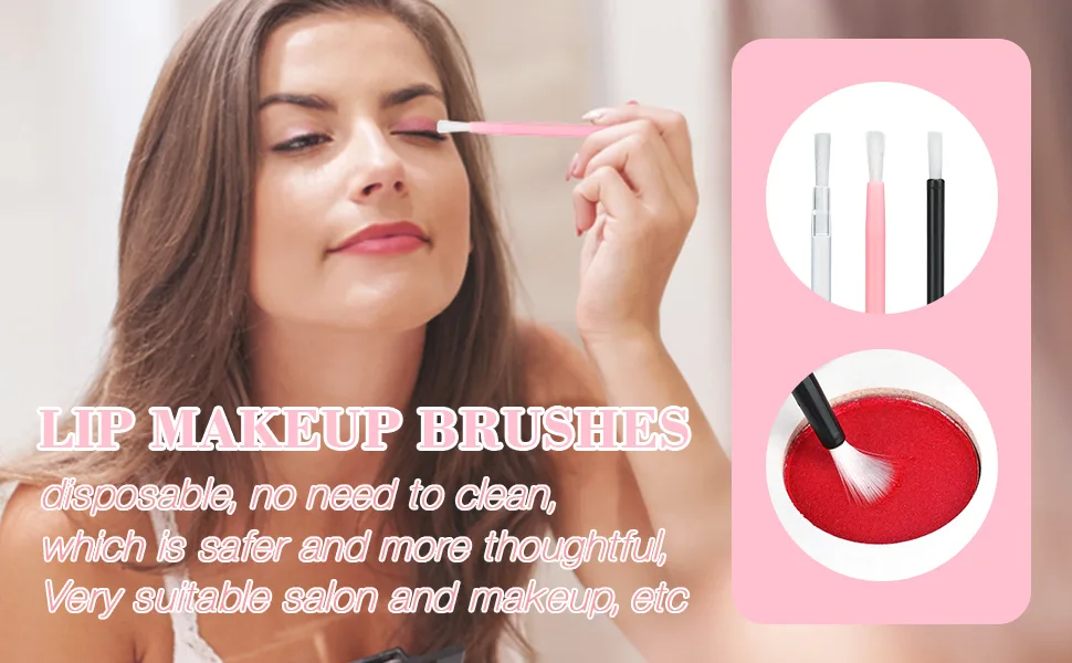 50PCS Disposable Lip Brushes Lipstick Applicator Lip Wands Makeup Beauty Tool Kits PYO Cookie Paint Brush (Pink) Pink 50 - PYO Cookie Paint Brush