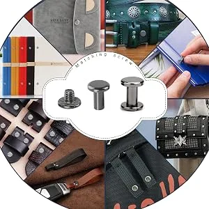 90 Sets Chicago Screws Assorted Kit  6 Sizes of Round Flat Head Leather Rivets Metal Screw Studs for DIY Leather Craft and Bookbinding (M5 X 4  5  6  8  10  12) (Black) - rivets for leather