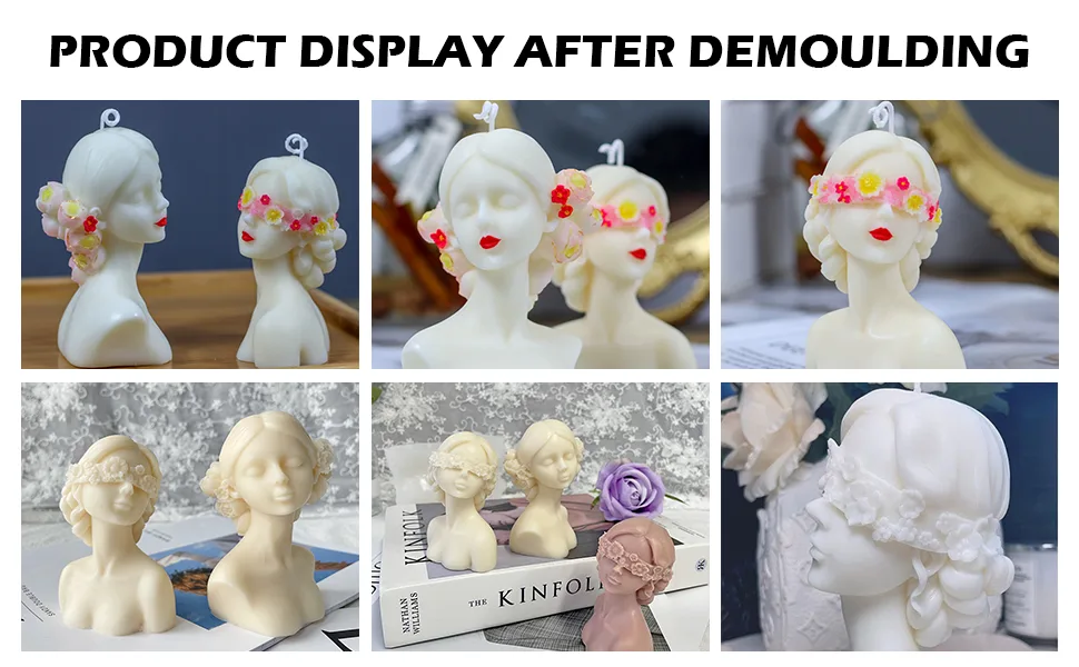 iDOTODO 2Pcs 3D Candle Silicone Mold  Closed Eye Girl and Blindfold Girl Mold  DIY Candle Plaster Soap Craft Making Tool - silicone mold