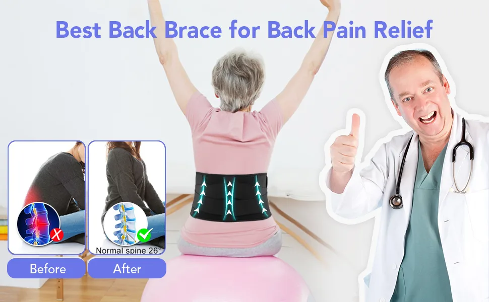 Copper Back Brace for Men&Women lower back pain  Adjustable Trainer Straps for Lower Back Core Support Belt  Relief from Herniated Disc  Sciatica  Scoliosis BLACK Large/X-Large - 11111