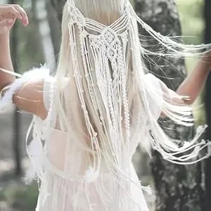 Kiido Wedding Veil Bride Headpiece Boho headband Handmade Macrame Bohemian Bridal Tiara Headdress-39 inches - bride headpiece