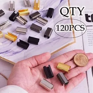 Leather Rope Clip Crimping Cord String Metal Fastener Cord Clamp 3/4 Adjustable Fold Over Crimps End Cap for Leather Cord DIY Making 20mm 120pcs (Black) - product information 5