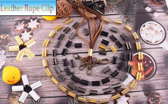 Leather Rope Clip Crimping Cord String Metal Fastener Cord Clamp 3/4 Adjustable Fold Over Crimps End Cap for Leather Cord DIY Making 20mm 120pcs (Black) - Leather Rope Clip