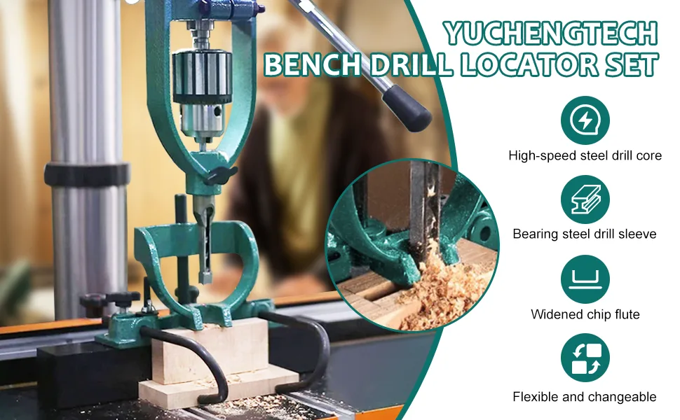 YUCHENGTECH Bench Drill Locator Set Woodworking Bench Mortiser Square Hole Chisel Drilling Machine Mortising Bench Drill Tool for Mortising Chisels with 4 Bits Steel - Bench Drill Locator Set
