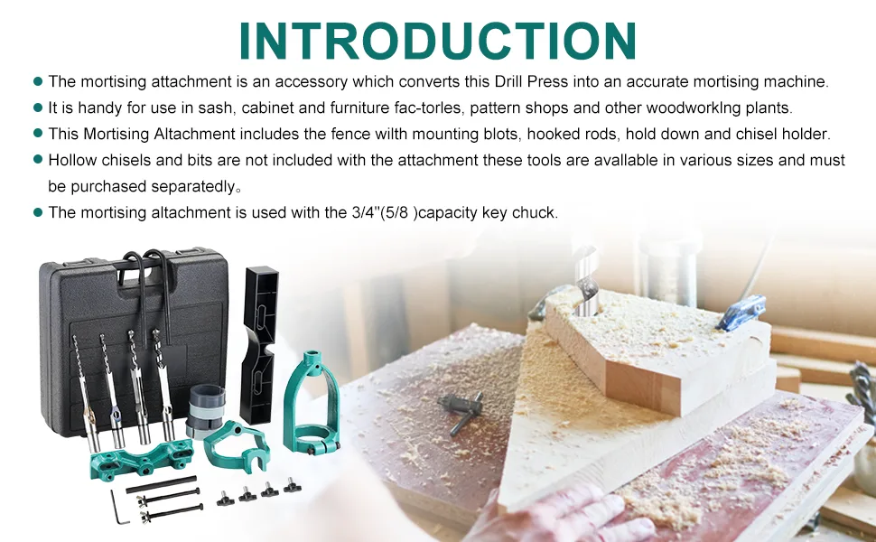 YUCHENGTECH Bench Drill Locator Set Woodworking Bench Mortiser Square Hole Chisel Drilling Machine Mortising Bench Drill Tool for Mortising Chisels with 4 Bits Steel - Bench Drill Locator Set