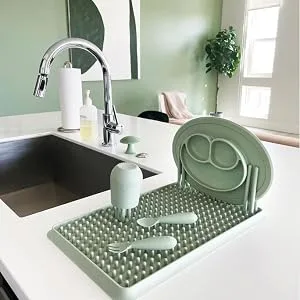 ezpz Drying Rack (Gray) - 100% Silicone + Suctions in Place + Adjustable Pegs - Dishwasher Safe - Durable Long-Lasting Hypo-Allergenic - ezpz Drying Rack