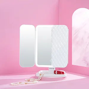 Honadar Makeup Mirror Trifold Vanity Mirror with 3 Color Lighting Modes/52 LED Light Touch Control/180  Rotation Cosmetic Light Up Mirror&1x/2x/3x/10x Magnification for Women Gift - Makeup Mirror with Lights, Trifold Vanity Mirror LED Lighted Makeup Mirror Light Up Mirror